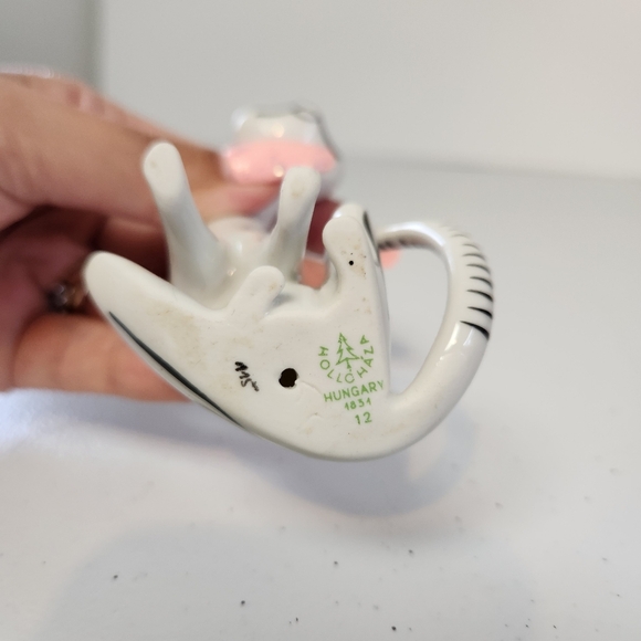 Art Deco Cat Vintage Hollohaza Porcelain Figurine White Black Mid Century Modern - Picture 6 of 8